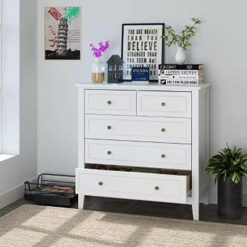 Ladekast met 5 Lades – Witte Houten Dressoir voor Slaapkamer, Huis en Inrichting, Kasten | Dressoirs, Verzenden, Nieuw