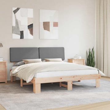 vidaXL Bedframe met Gevoerd Hoofdgedeelte Lichtgrijs 200 x, Verzenden, Nieuw, Tweepersoons, Hout