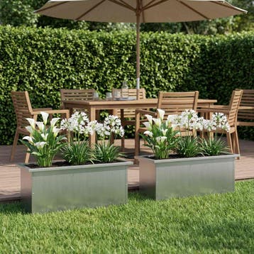vidaXL Plantenbak met led 2 st zilver 30 x 80 x 30 cm, Verzenden, Nieuw, Metaal, 60 tot 100 cm