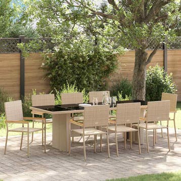vidaXL Tuin eettafelset 9 st Beige poly rattan, Verzenden, Nieuw, Meer dan 8 zitplaatsen