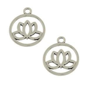 2 x Metaal Bedel Lotus Antiek Zilver 20x3 mm (Bedels), Ophalen of Verzenden, Nieuw, Bedel
