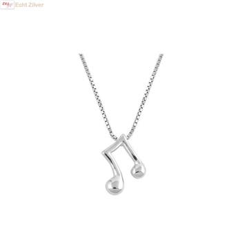 Zilveren dubbele achtste muzieknoot collier, Verzenden, Nieuw, Zilver