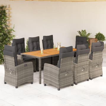 vidaXL 9-delige Tuinset met kussens poly rattan grijs, Verzenden, Nieuw, 8 zitplaatsen, Tuinset