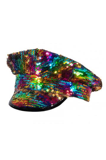 KIMU® Pet Regenboog Goud Kapiteinspet Zonneklep Gouden Paill, Ophalen of Verzenden, Nieuw