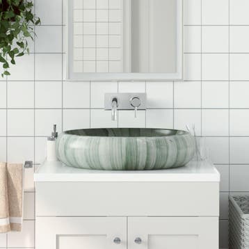 vidaXL Opzetwasbak ovaal 59x40x15 cm keramiek groen, Doe-het-zelf en Verbouw, Sanitair, Verzenden, Nieuw