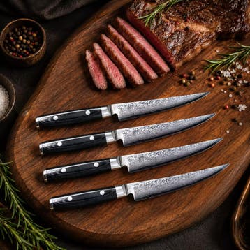 Yaxell Ran Steak Set 4-delig - VG10 Japans Damaststaal, Ophalen of Verzenden, Nieuw, Overige materialen