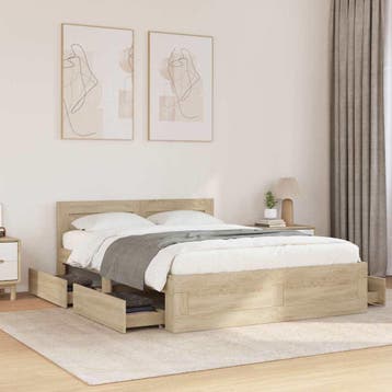 vidaXL Bedframe met lade met opslag Sonoma 137 x 188 cm, Verzenden, Nieuw, Bruin, Hout