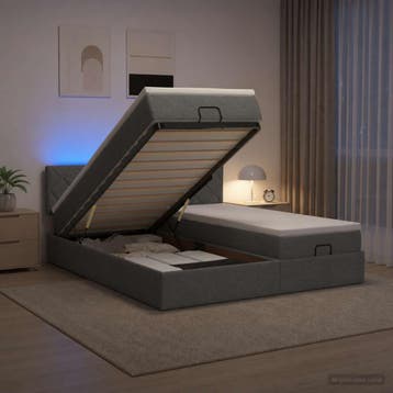 vidaXL Ottoman Bed met Matrassen en LED Donkergrijs 160 x, Huis en Inrichting, Slaapkamer | Bedden, Verzenden, Nieuw, Tweepersoons