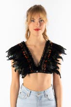 Top met Veren Zwart Bruin XS S M Verentop Steampunk Topje Ve, Kleding | Dames, Ophalen of Verzenden, Nieuw, Carnaval, Kleding
