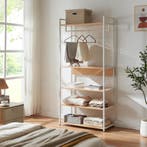 Kledingkast Larem met 5 planken 180x84x40 cm wit en eikenkle, Verzenden, Nieuw