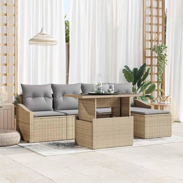 vidaXL Tuin Sofa Set 6 st Beige en Licht Grijs poly rattan, Verzenden, Nieuw, Rotan, 6 zitplaatsen