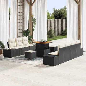 vidaXL Tuinbankenset 10 st Zwart poly rattan, Verzenden, Nieuw, Rotan, Meer dan 8 zitplaatsen