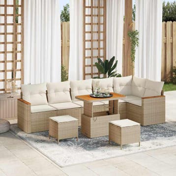 vidaXL Tuin Sofa Set met kussen met opslag Beige Poly riet, Tuin en Terras, Verzenden, Nieuw, Rotan, Meer dan 8 zitplaatsen