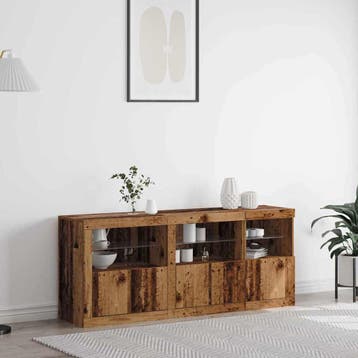 vidaXL LED Sideboard Oudhout 162 x 37 x 67 cm Bewerkt hout, Minder dan 50 cm, Verzenden, Nieuw, Minder dan 100 cm