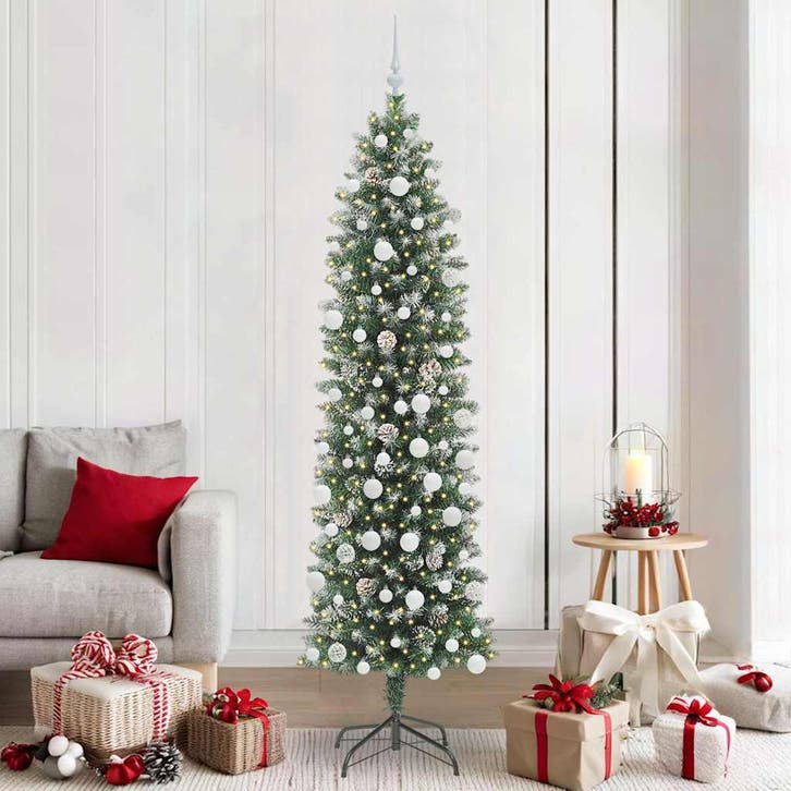 vidaXL Kunstmatige slanke kerstboom met 300 LED Groen en Wit, Diversen, Kerst, Nieuw, Verzenden