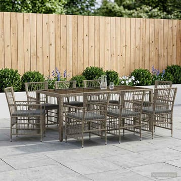 vidaXL Buiten eettafelset 9 st Grijs poly rattan, Verzenden, Nieuw, Rotan, Meer dan 8 zitplaatsen