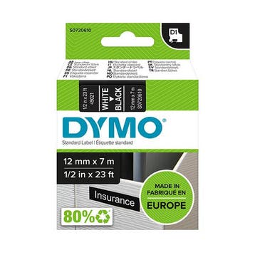 Dymo S0720610 / 45021 tape wit op zwart 12 mm (origineel), Computers en Software, Printerbenodigdheden, Verzenden, Nieuw, Printertape