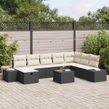 vidaXL Tuin Sofa Set 9 st Zwart poly rattan, Tuin en Terras, Verzenden, Nieuw, Meer dan 8 zitplaatsen