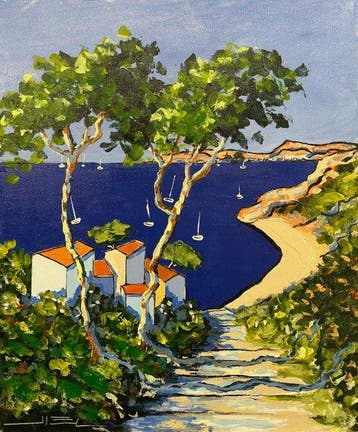Jiel - Petit sentier ensoleillé menant à la Grande Bleue.