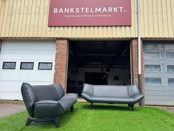 LEOLUX Tango banken relax design 3+3 zit bankstel grijs leer, Design, 150 tot 200 cm, Rechte bank, Vierpersoons of meer