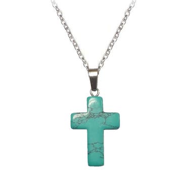 Fako Bijoux - Ketting - Kruis - Turquoise - Natuursteen -, Sieraden, Tassen en Uiterlijk, Kettingen, Verzenden, Nieuw