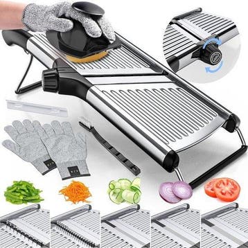 Mandoline Snijder RVS – Instelbaar Incl. Handschoen, Snijmachine, Nieuw, Zilver