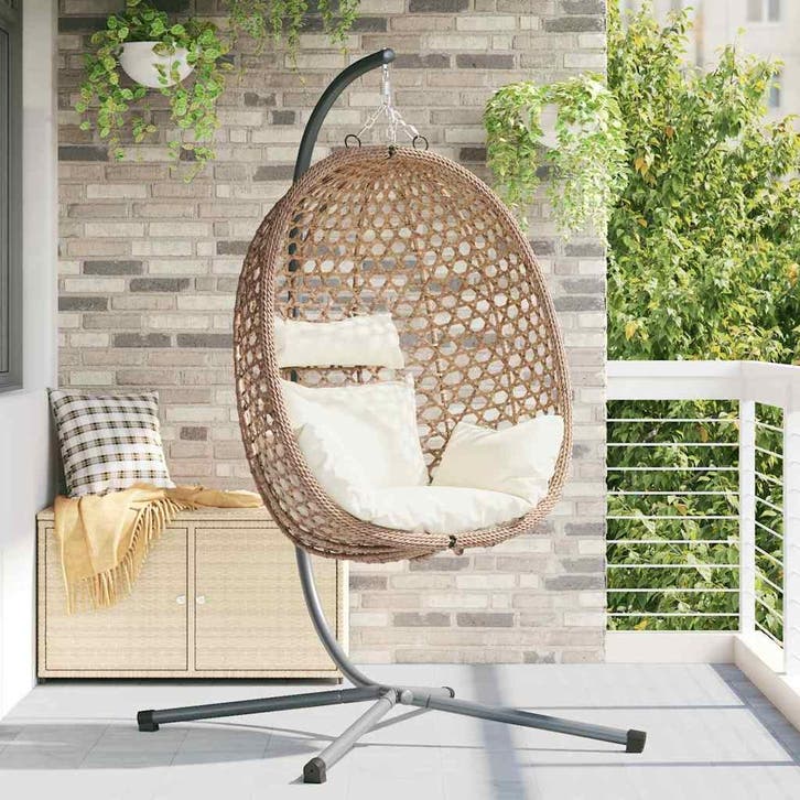 vidaXL Hangende ei-stoel Licht crème 104 x 100 x 191 cm poly, Tuin en Terras, Tuinbanken, Nieuw, Rotan, Verzenden