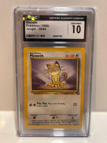 Pokémon - 1 Verzegelde kaart - Meowth CGC 10 - WOTC - Jungle, Hobby en Vrije tijd, Verzamelkaartspellen | Pokémon, Nieuw