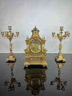 Klok en garnituur set (3) - Brons, Emaille - 1850-1900
