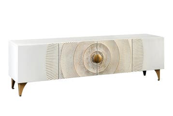 TV-bord GOLDEN SUNSET 180cm 3D mangohout wit - 48411, Ophalen of Verzenden, Nieuw