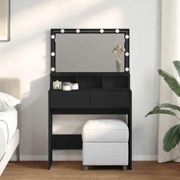 vidaXL Kaptafel met LED 80x41x134,5 cm zwart, Huis en Inrichting, Tafels | Kaptafels, Verzenden, Nieuw