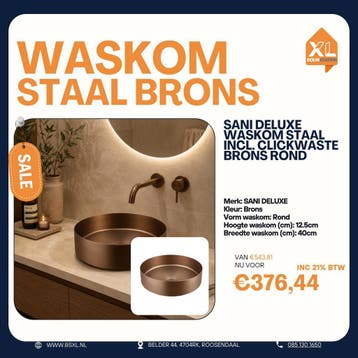 Bronzen stalen waskom 40 cm - OUTLET, Minder dan 50 cm, Nieuw, Ophalen of Verzenden, Minder dan 25 cm