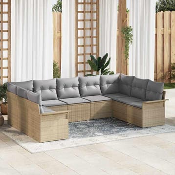 vidaXL Tuinbankenset met kussen Beige poly rattan, Verzenden, Nieuw