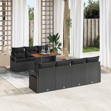 vidaXL Tuin Sofa Set 8 st 7-Aantal zitplaatsen Zwart en, Verzenden, Nieuw, 8 zitplaatsen