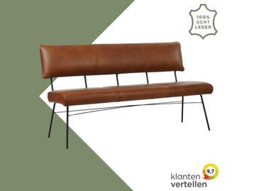 Leren eetkamerbank Solid - Granada Savannah (cognac) -, 150 tot 200 cm, Nieuw, Ophalen of Verzenden, Rechte bank