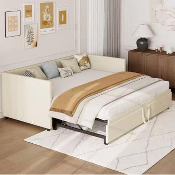 Uitschuifbaar Gestoffeerd Bed 90/180x200 cm met Lattenbodem, Huis en Inrichting, Verzenden, Nieuw