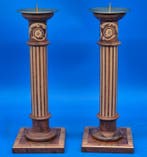 Paar Kerzenständer – Holz mit Intarsien – Biedermeier Stil -, Antiek en Kunst