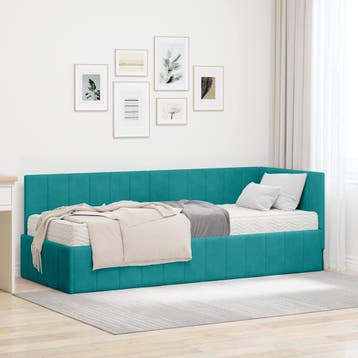 vidaXL Hoekbedframe met Matras 2 st Turquoise 80 x 200 cm, Verzenden, Nieuw, Eenpersoons, Stof