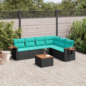 vidaXL 7-delige Loungeset met kussens poly rattan zwart, Verzenden, Nieuw, Loungeset