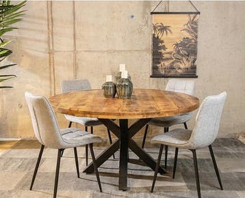Combideal Lucille: ronde eettafel Mangohout 120 cm met 4, Ophalen of Verzenden, Nieuw
