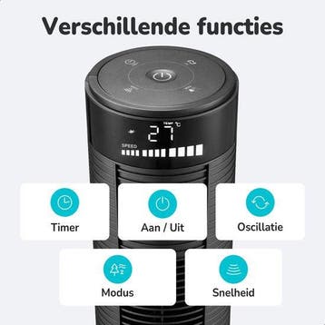 2dekans | Bloomfold Toren Ventilator - 38 inches - Zwart -, Ophalen of Verzenden, Zo goed als nieuw
