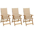 vidaXL Tuinstoelen 3 st inklapbaar met kussens massief, Tuin en Terras, Tuinstoelen, Verzenden, Nieuw, Hout