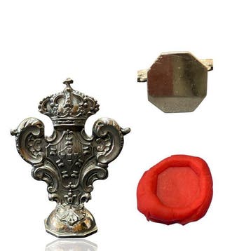 Exquisite Portuguese Solid Silver Wax Seal featuring coat of