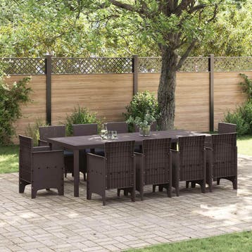 vidaXL Tuin Eetset 11 st Bruin Polypropyleen, Tuin en Terras, Verzenden, Nieuw, Meer dan 8 zitplaatsen
