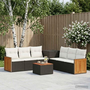 vidaXL Bankstel 8 st Zwart en Cream Wit Poly Rattan en Staal, Verzenden, Nieuw