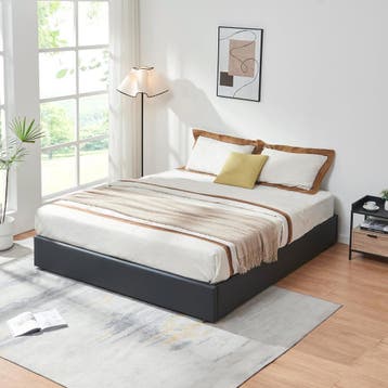 Tweepersoonsbed Nola met bedbodem kunstleer 200x160 cm zwart, Verzenden, Nieuw