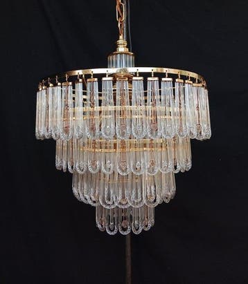 Plafondlamp - Messing, Kristal - Gevormd glas Murano, Antiek en Kunst