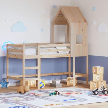 vidaXL Halfhoogslaper met ladder en bedhuis grenenhout, Eenpersoons, Bruin, Verzenden, Nieuw