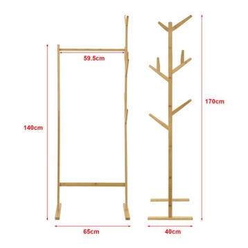 [en.casa] Bamboe kledingrek Nordreisa met kapstok 65x40x170, Verzenden, Nieuw
