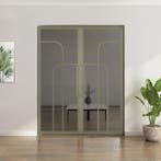 Dubbele stalen taatsdeur Olijfgroen 4 Vlaks rond Rook glas, Minder dan 80 cm, Overige typen, Nieuw, Metaal